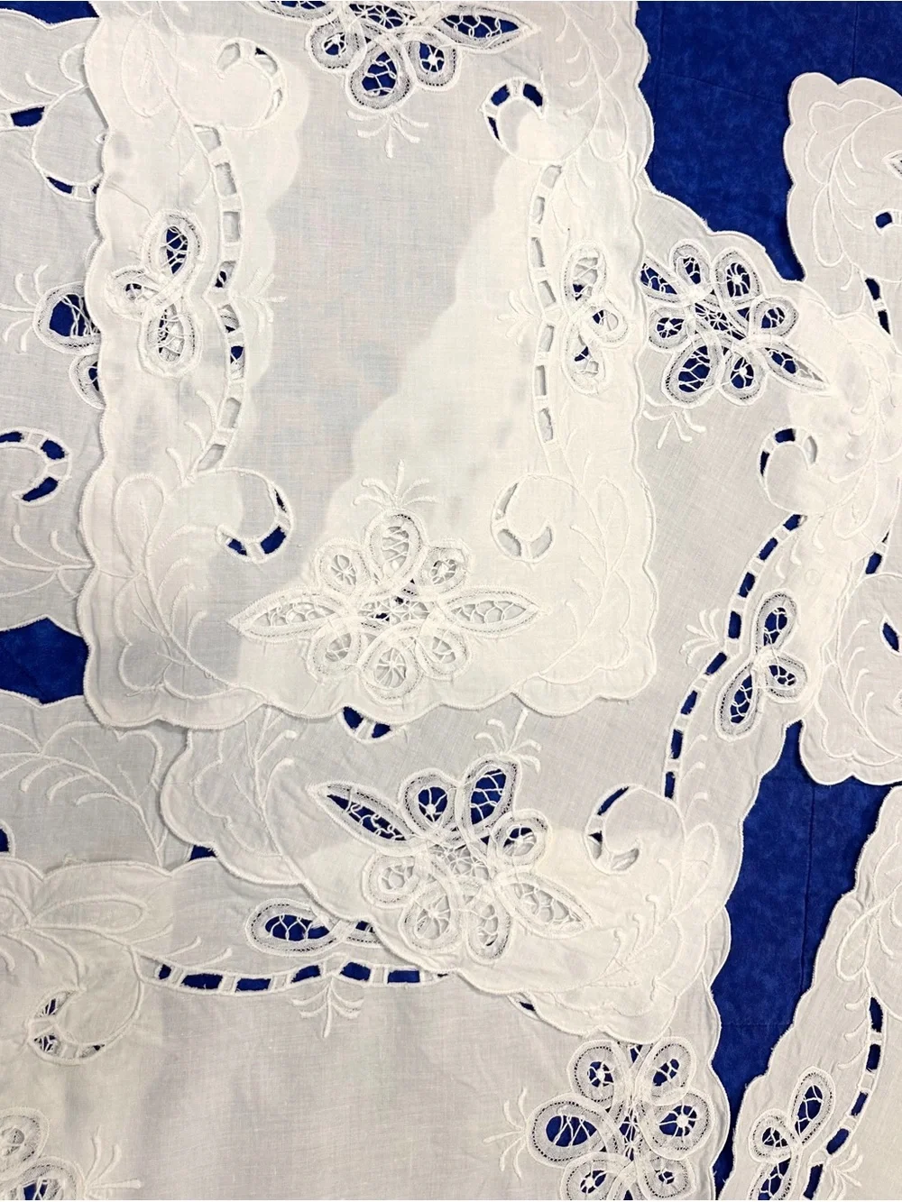 VTG Battenburg Hand Cutwork Needle Lace Embroidery Cotton White 8 Placemats